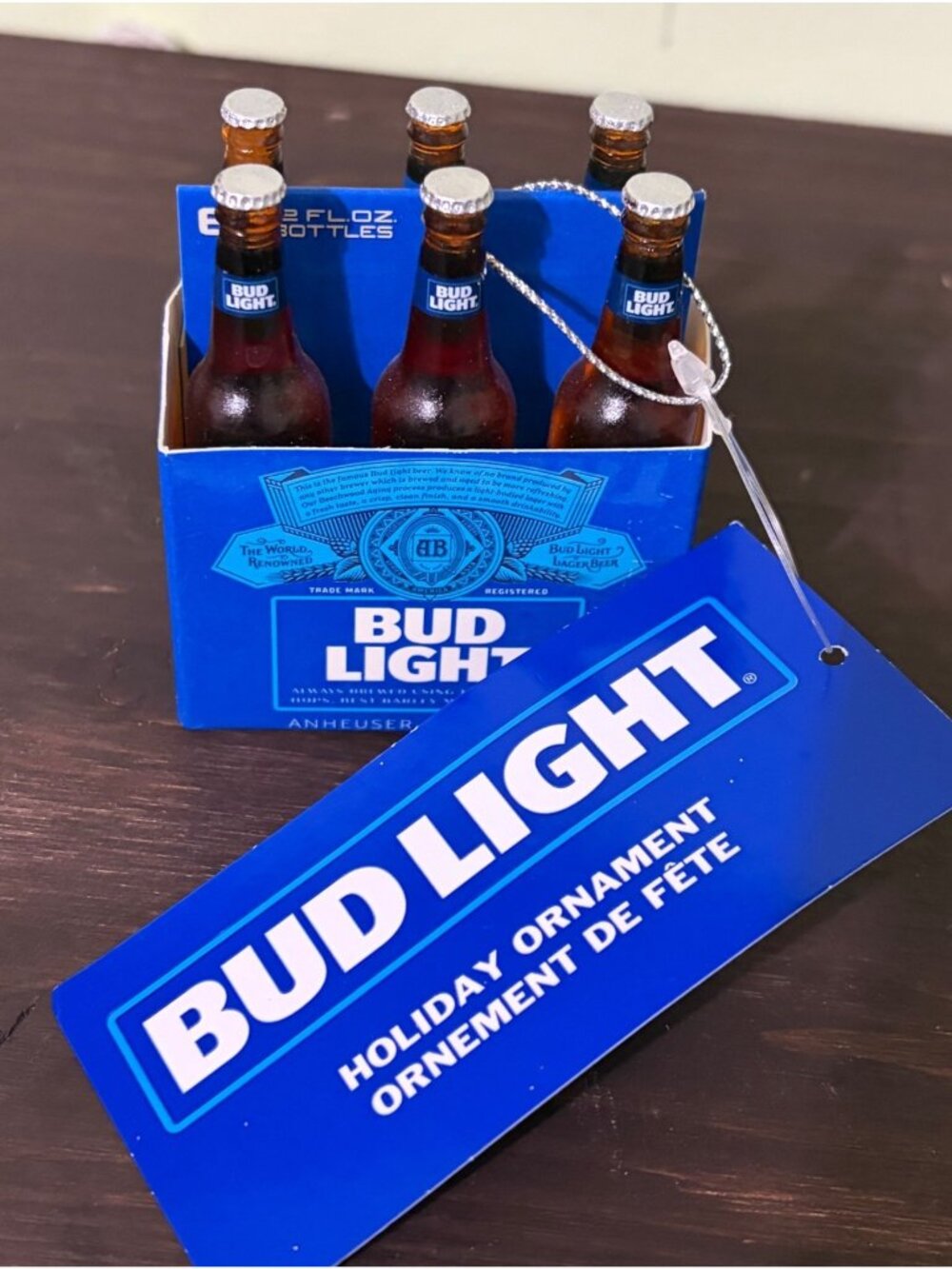 Bud Light Holiday Ornament Miniature Beer Bottle Set In Blue Box U16a - Picture 4 of 9